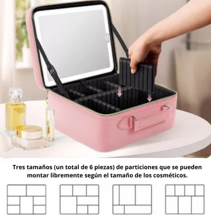 Organizador de maquillaje portátil con espejo LED
