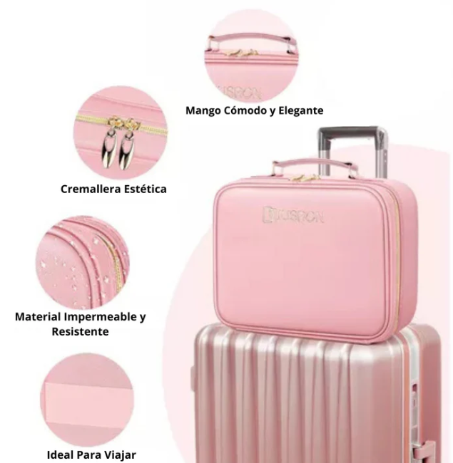 Organizador de maquillaje portátil con espejo LED